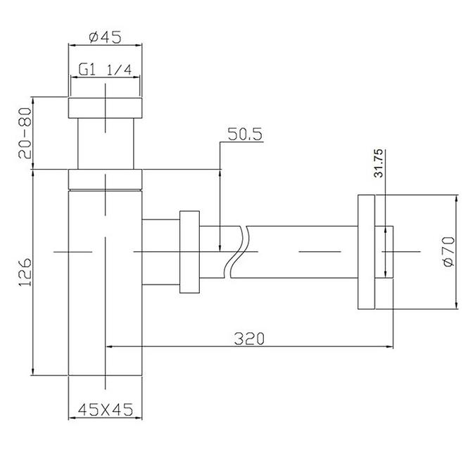 Verkürztes Flaschensiphon mit Design Chrom Lux 22934