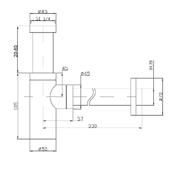 Verkürztes Flaschensiphon mit Design Chrom Lux 22933