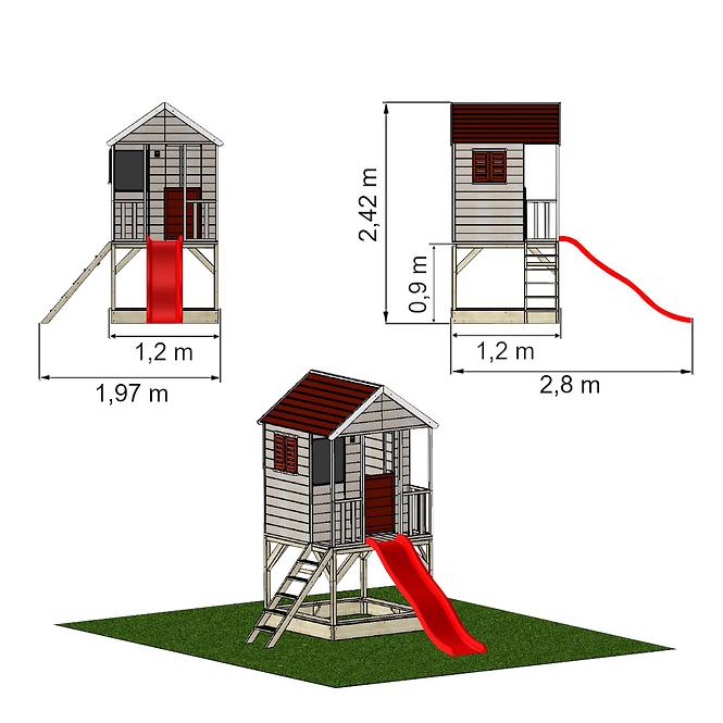 Kindergartenhaus Veranda 280 cm mit Rutsche