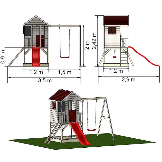 Kindergartenhaus Veranda 350 cm mit Schaukel