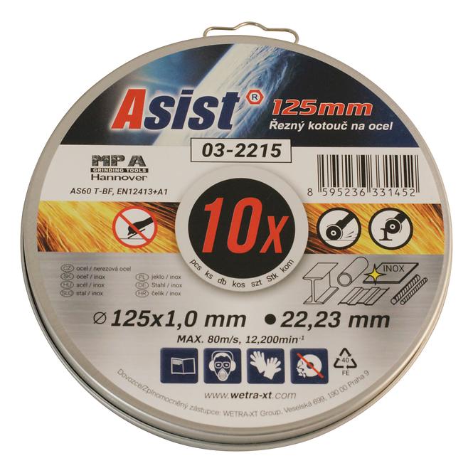 Winkelschleifer 710W Asist, 125mm + Set 10 Scheiben 125mm in Blechbox 