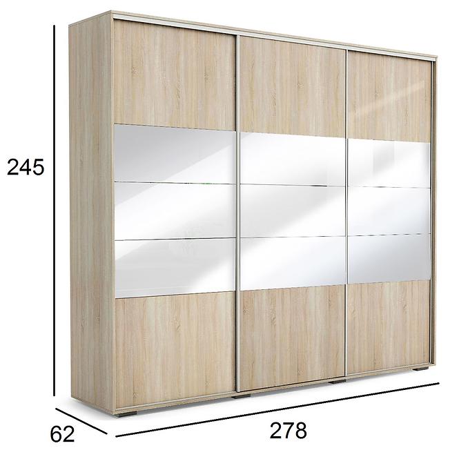 Schrank Milena 278cm Spiegel Eiche Sonoma