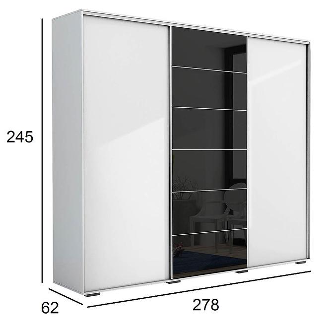 Schrank Alicja 278cm Spiegel Weiß/Schwarz Lacobel