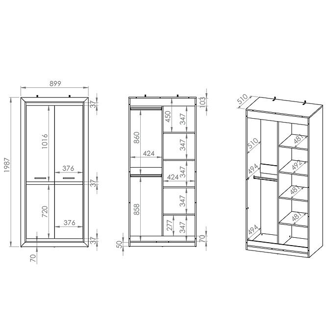Schrank Baltica 92cm Eiche Lefkas + Schwarz