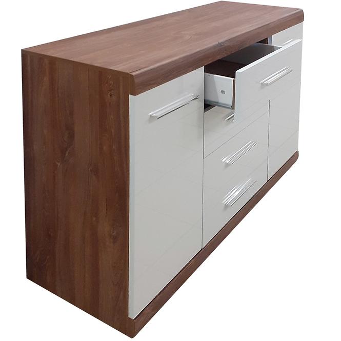 Kommode Coria 141cm Weißer Glanz/Eiche Stirling,3