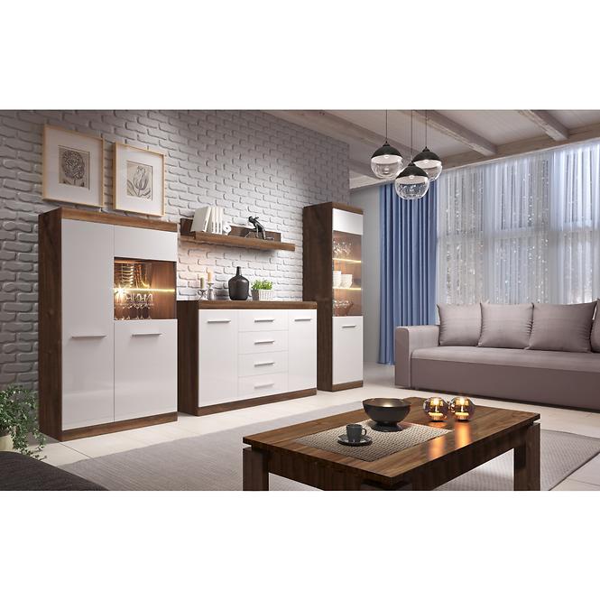 Kommode Coria 141cm Weißer Glanz/Eiche Stirling,8