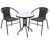 Gartenset, Tisch Betonimitation und 2 schwarze Stühle aus Technorattan
