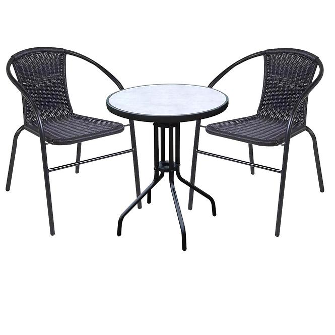 Gartenset, Tisch Betonimitation und 2 schwarze Stühle aus Technorattan