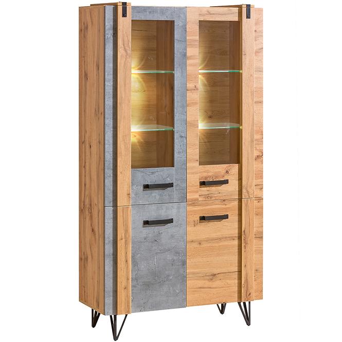 Vitrine Lofter 90cm Eiche Wotan/Beton Mill