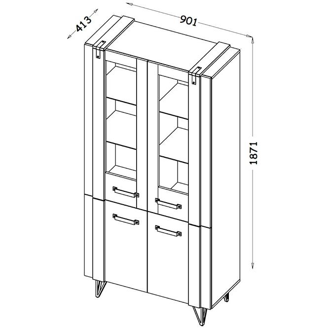 Vitrine Lofter 90cm Eiche Wotan/Beton Mill