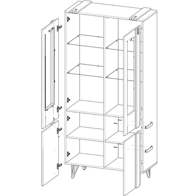 Vitrine Lofter 90cm Eiche Wotan/Beton Mill