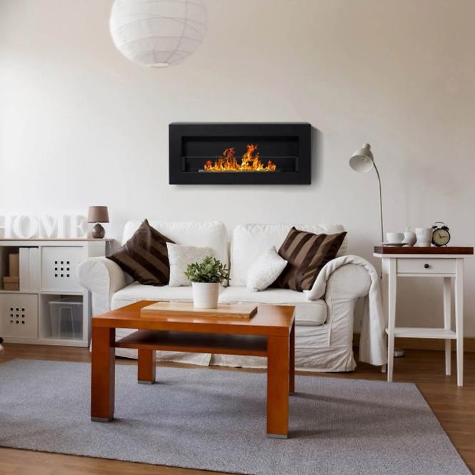 Bio Kamin 900x400 Box Schwarz strukturell mit Glas