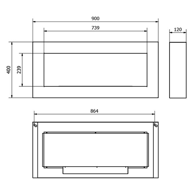 Bio Kamin 900x400 Box Weiß strukturell mit Glas