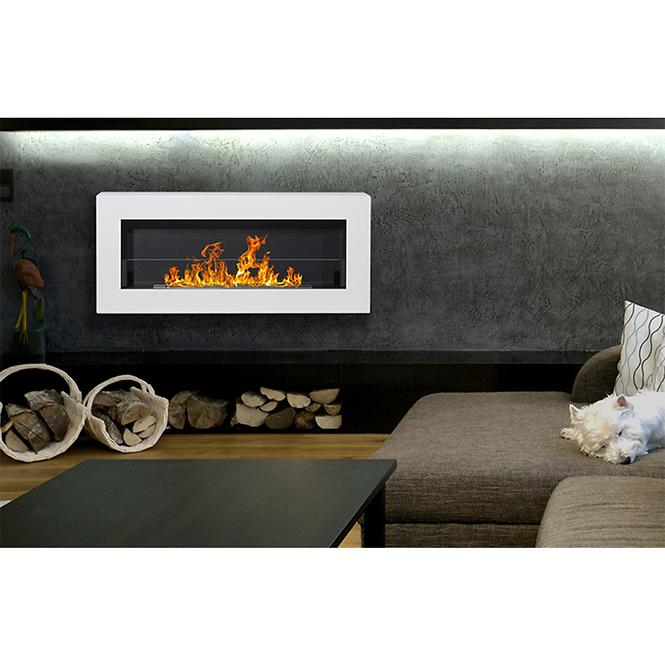 Bio Kamin 900x400 Box Weiß strukturell mit Glas