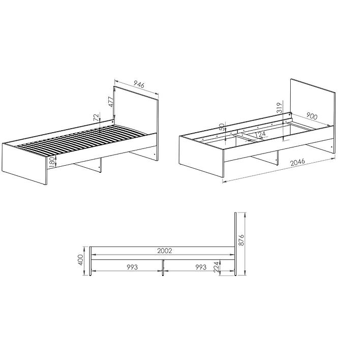 Bett Elmo 90cm Weiß/Buche Fjord