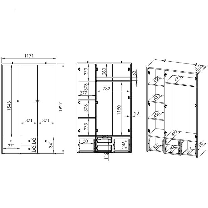 Schrank Elmo 117cm Weiß/Buche Fjord