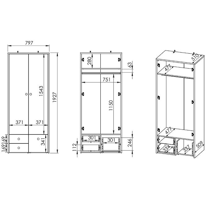 Schrank Elmo 80cm Weiß/Buche Fjord