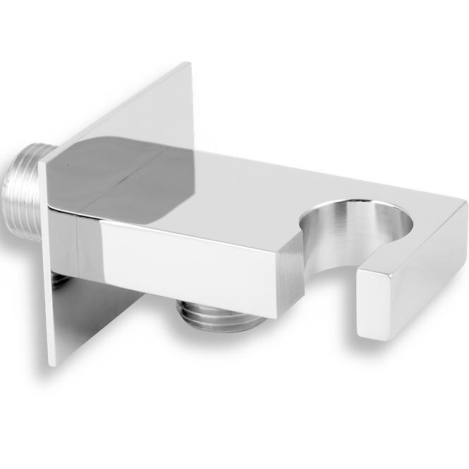 Wandauslauf eckig mit Duschhalter 1/2”, Chrom