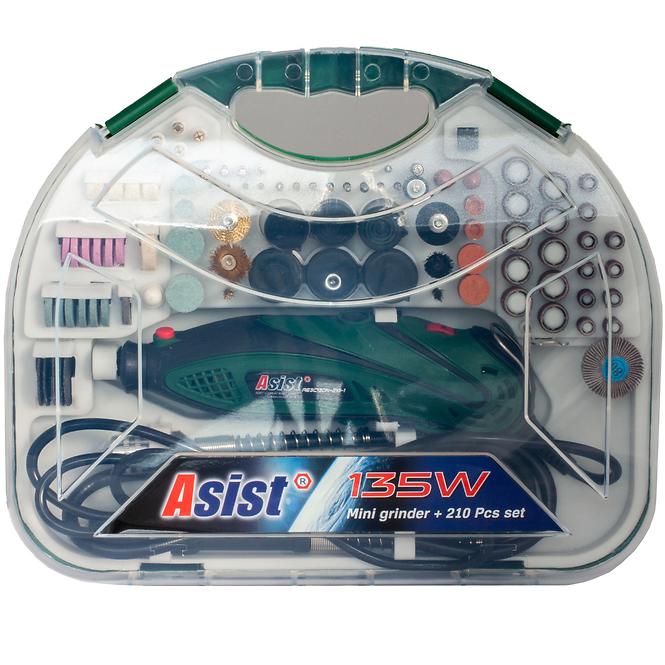 Mini-Schleifmaschine ASIST gerade 135W mit Zubehör 210 Stk