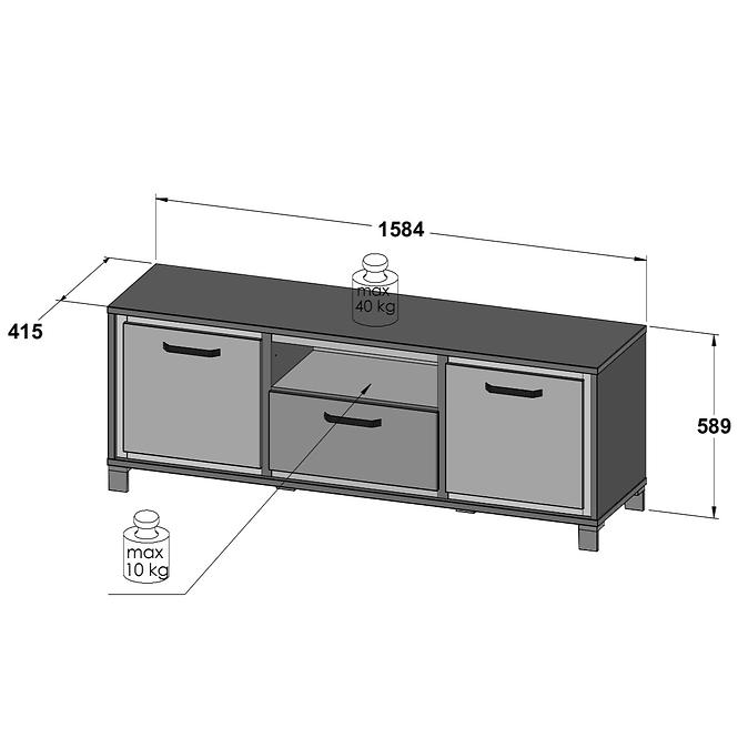 Tv Tisch Trondheim 158cm Eiche Artisan/Schwarz,3