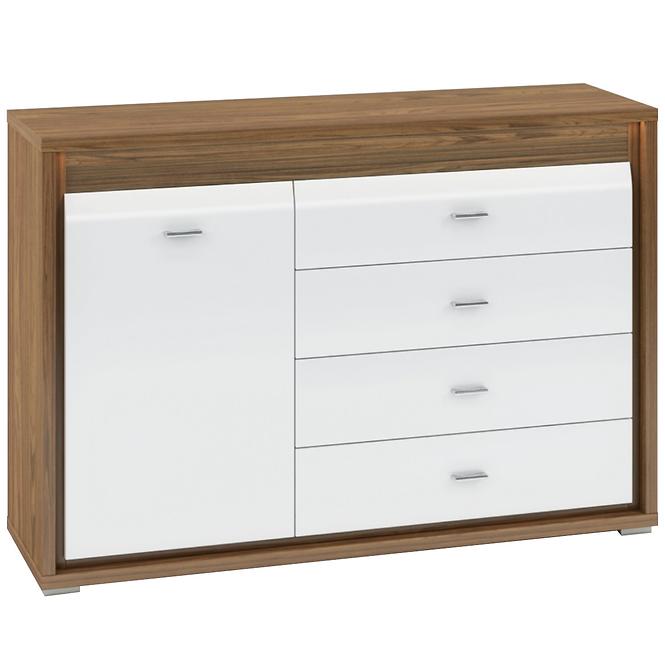Kommode Dallas 138cm Walnuss / Weiß Glänzend/ Walnuss