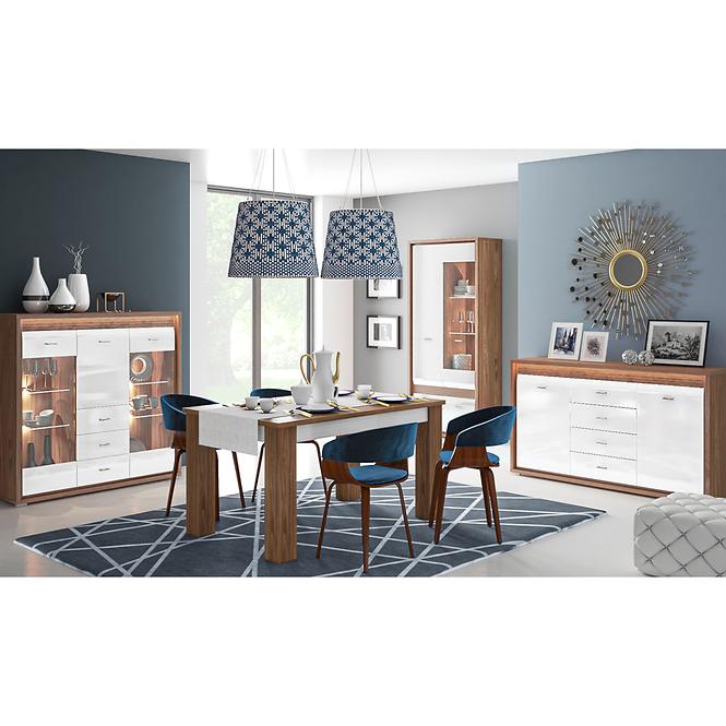 Kommode Dallas 138cm Walnuss / Weiß Glänzend/ Walnuss