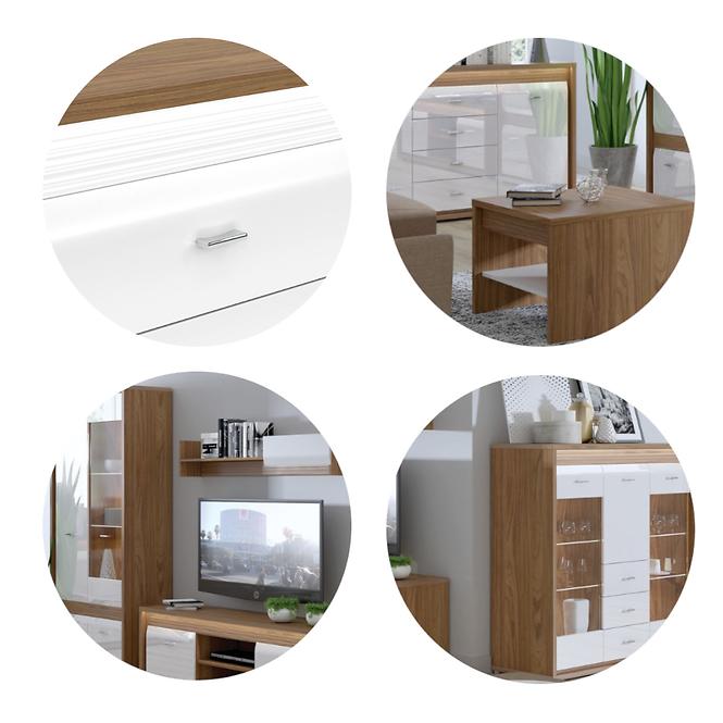Kommode Dallas 138cm Walnuss / Weiß Glänzend/ Walnuss