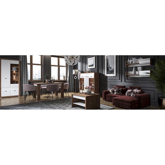 Kommode Dallas 138cm Walnuss / Weiß Glänzend/ Walnuss