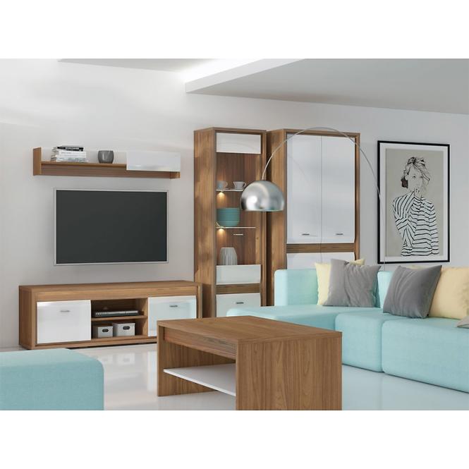 Kommode Dallas 138cm Walnuss / Weiß Glänzend/ Walnuss