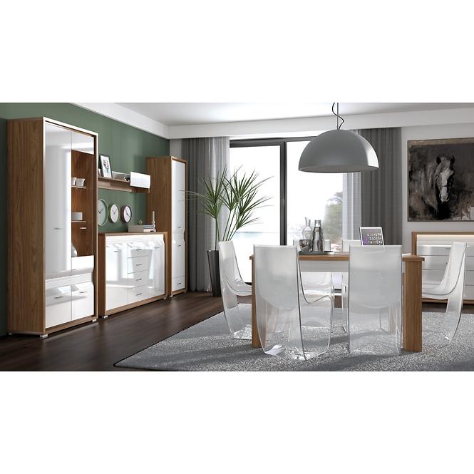 Kommode Dallas 138cm Walnuss / Weiß Glänzend/ Walnuss