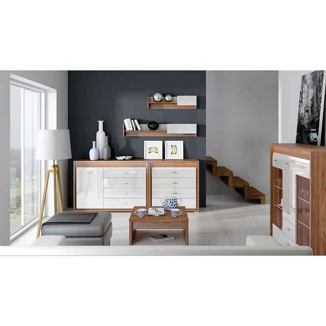 Kommode Dallas 138cm Walnuss / Weiß Glänzend/ Walnuss