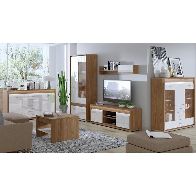 Kommode Dallas 138cm Walnuss / Weiß Glänzend/ Walnuss