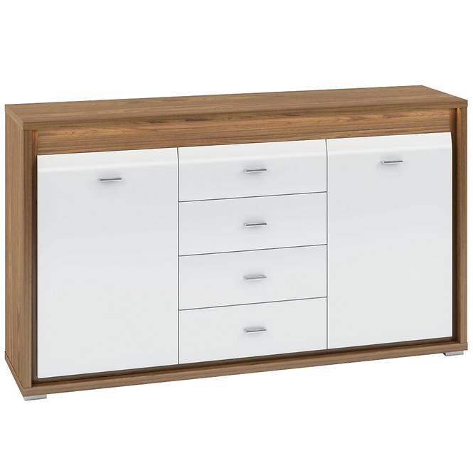 Kommode Dallas 165cm Walnuss / Weiß Glänzend/ Walnuss