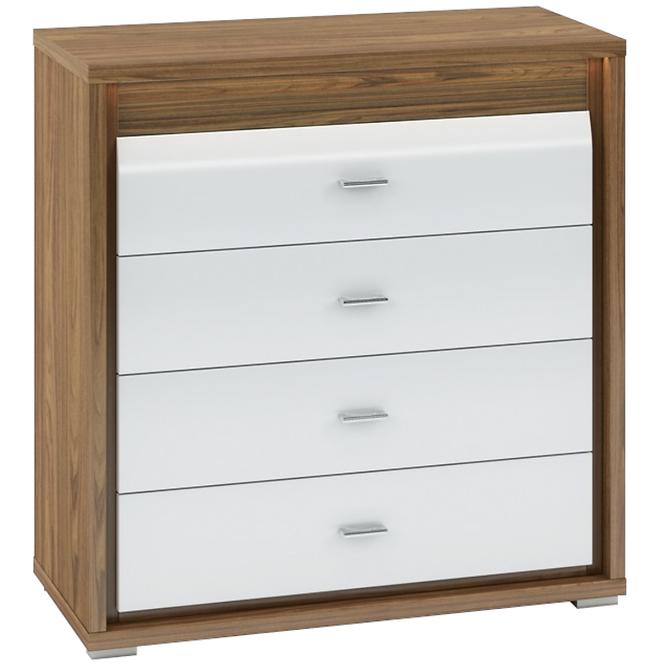 Kommode Dallas 92cm Walnuss / Weiß Glänzend/ Walnuss
