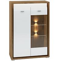 Vitrine Dallas 92cm Walnuss / Weiß Glänzend/ Weiß