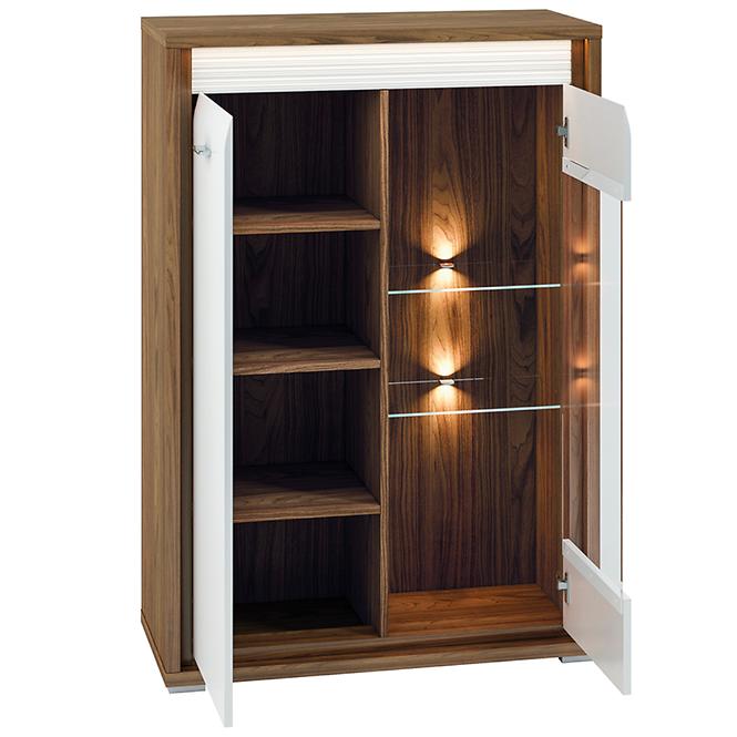 Vitrine Dallas 92cm Walnuss / Weiß Glänzend/ Weiß