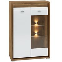 Vitrine Dallas 92cm Walnuss / Weiß Glänzend/ Walnuss