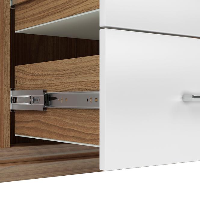 Vitrine Dallas 135cm Walnuss / Weiß Glänzend/ Walnuss