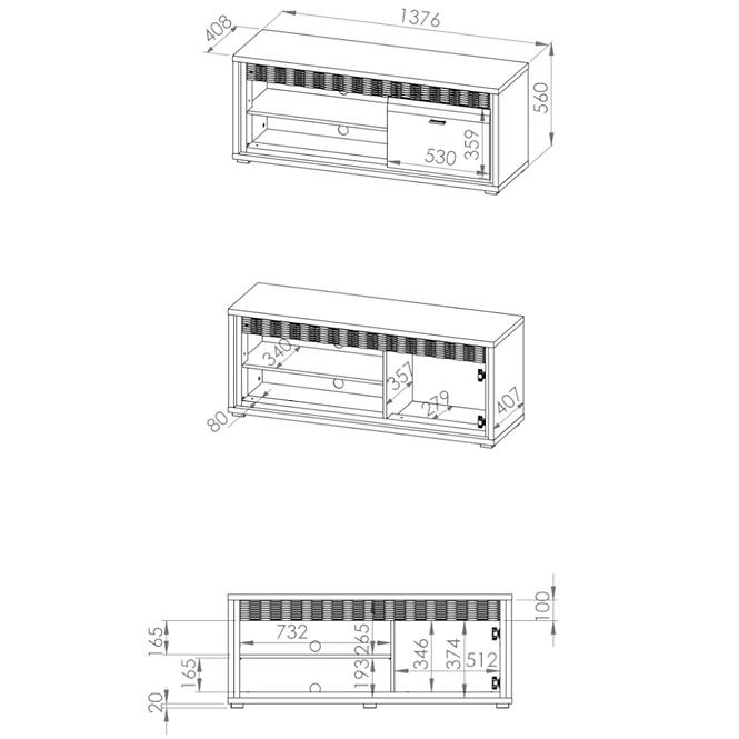 Tv Tisch Dallas 138cm Walnuss / Weiß Glänzend/ Walnuss,2