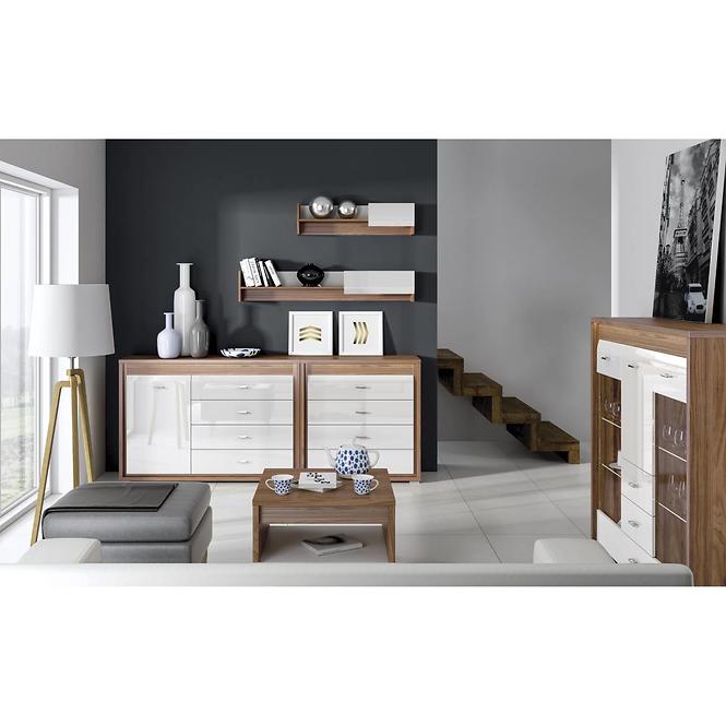 Regal Dallas 92cm Walnuss / Weiß Glänzend/ Weiß