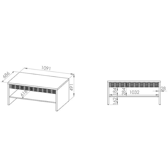 Couchtisch Dallas 109cm Walnuss / Weiß Glänzend/ Walnuss