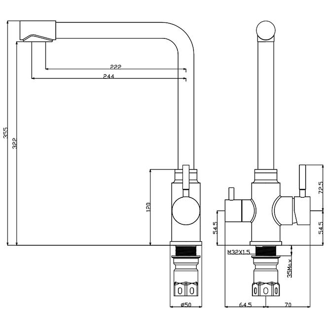 Rodos Dreiwegarmatur Für Wasserfilter Inox