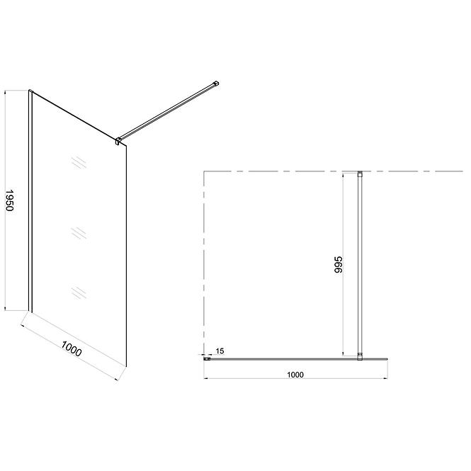 WALK-IN Duschwand Fiord 100 x 195 schwarzes Profil,3