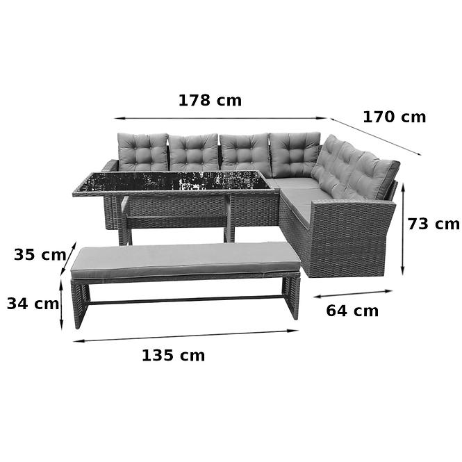 Garten ecksofa technorattan Toscana grau