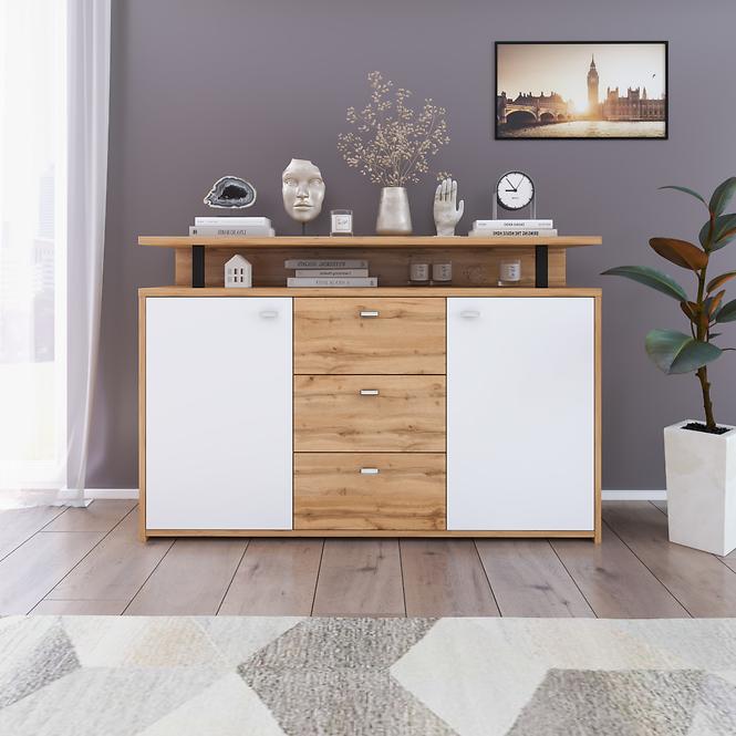 Kommode Pesaro 130cm Weiß/ Eiche Wotan
