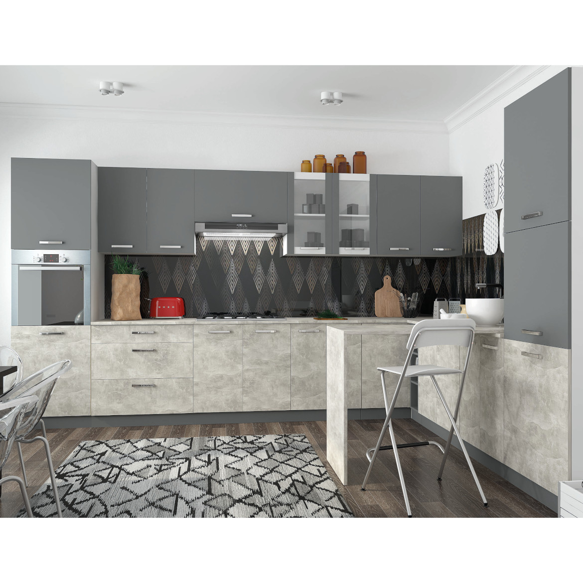 Küchenzeile Charlotte 60ucm Grey Graphite/Light Atelier,3